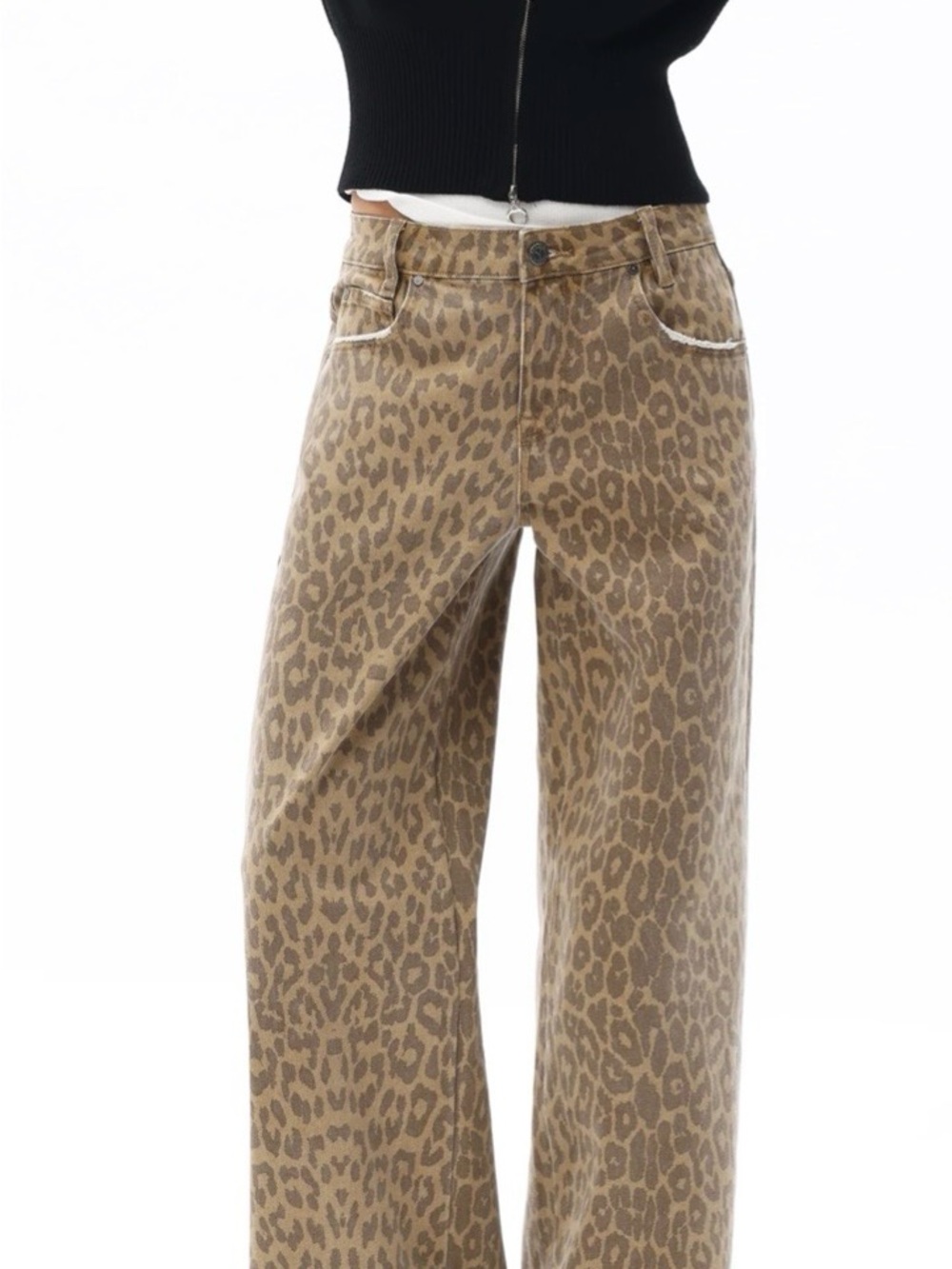 Bayteas Women’s Straight-Leg Leopard Print Jeans — Brown